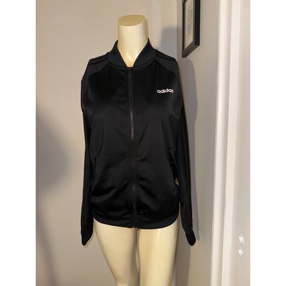 Adidas Size Medium Tracksuit Sweater Black and Black Stripes Striped Jacket - Picture 8 of 8